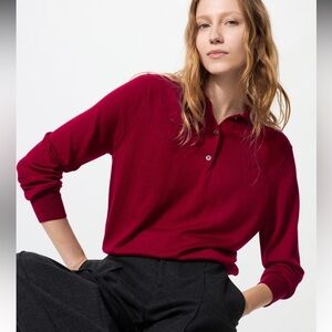 Uniqlo Collared Polo in Merino Wool Small, Red